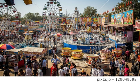 カラフルで危険なインドのメリーゴーランド 129049398