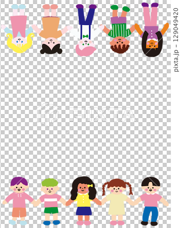 世界の子供達が手を繋いだかわいい縦型フレーム 129049420