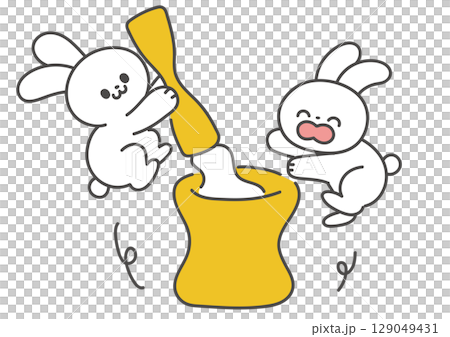 お月見の餅つきをしているうさぎ 129049431