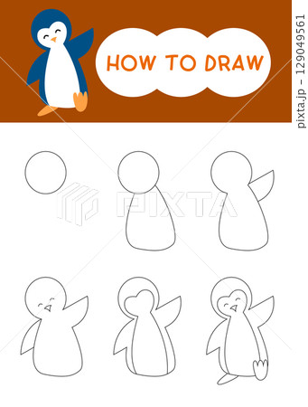 How to draw cute penguin cartoon step by step for learning, drawing, teaching, kindergarten and education 129049561