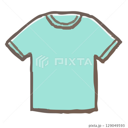 青いTシャツのシンプルな手描きイラスト 129049593