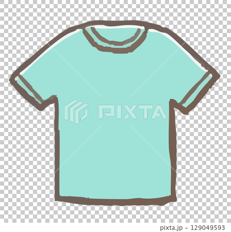 青いTシャツのシンプルな手描きイラスト 129049593
