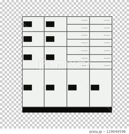 Illustration of delivery boxes in apartment buildings, delivery lockers, and delivery box usage scenes 129049596