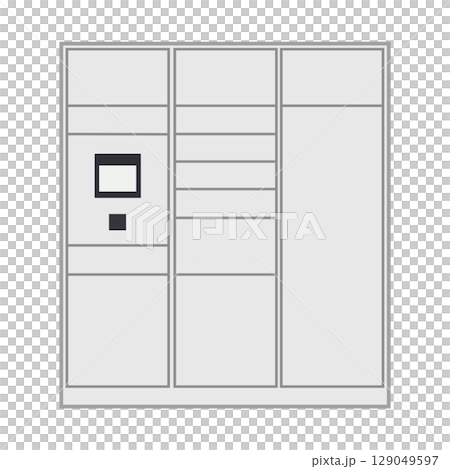 Illustration of delivery boxes in apartment buildings, delivery lockers, and delivery box usage scenes 129049597