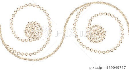 Seamless border of gold chains of different weaves. Isolated watercolor illustration in realistic style for decoration of jewelry blogs, magazines and posters, printing on fabric and scarves. 129049737