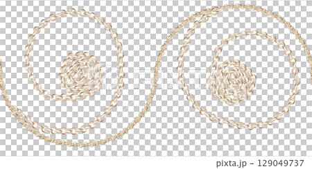 Seamless border of gold chains of different weaves. Isolated watercolor illustration in realistic style for decoration of jewelry blogs, magazines and posters, printing on fabric and scarves. 129049737