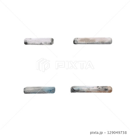 Set of 4 stone borders. Isolated watercolor illustration of stones of different shades are suitable for designing projects, interior compositions, finishing touches of urban illustrations. 129049738