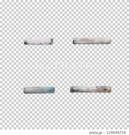Set of 4 stone borders. Isolated watercolor illustration of stones of different shades are suitable for designing projects, interior compositions, finishing touches of urban illustrations. 129049738