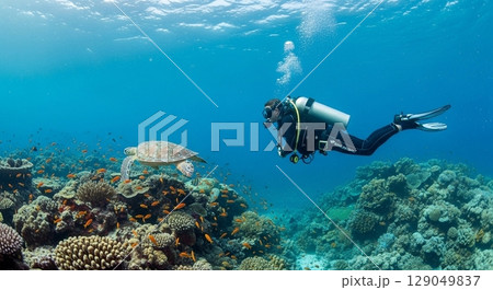 青い海とダイバー 青い海とダイバー 129049837