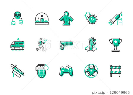 Zombie apocalypse - set of line design style icons Zombie apocalypse - set of line design style icons 129049966