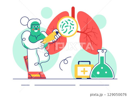 Vector Illustration of Respiratory Infection and Inflammation in the Lungs Caused by Virus Cells in a Healthcare and Medical Concept Background Vector Illustration of Respiratory Infection and Inflammation in the Lungs Caused by Virus Cells in a Healthcare and Medical Concept Background 129050076