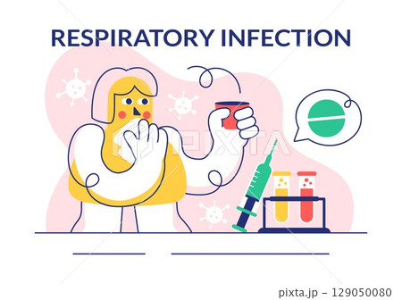 Vector Illustration of Respiratory Infection and Inflammation in the Lungs Caused by Virus Cells in a Healthcare and Medical Concept Background 129050080