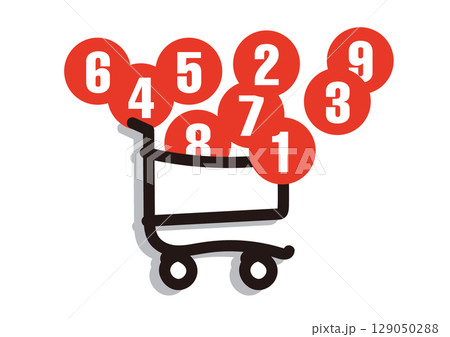 アイコン「オンラインショッピングのカート（買い物、ショッピング、買いすぎ、消費社会、浪費）」 129050288