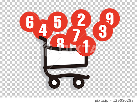 アイコン「オンラインショッピングのカート（買い物、ショッピング、買いすぎ、消費社会、浪費）」 129050288