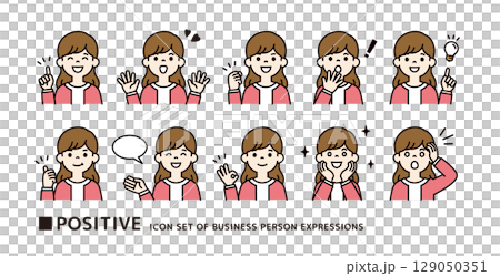 圖標素材集穿著休閒服裝、姿勢積極的年輕女性_Vector_Color 129050351