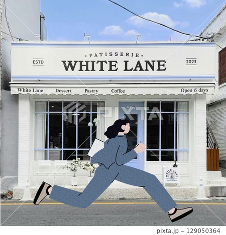 Person running fast and rushing. Life hurry concept. Woman runner with determined aim and ambition moving forward with strong efforts to succeed. Flat vector illustration isolated 129050364