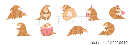 Cute Armadillo Character with Shell in Different Action Vector Set Cute Armadillo Character with Shell in Different Action Vector Set 129050415