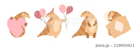 Cute Armadillo Character with Shell in Different Action Vector Set 129050421