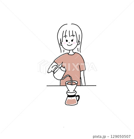 コーヒーを淹れる女性 129050507
