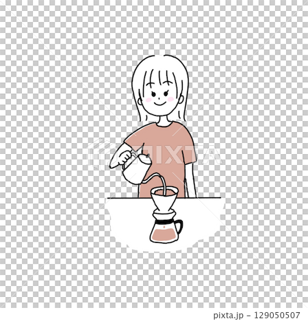 コーヒーを淹れる女性 129050507
