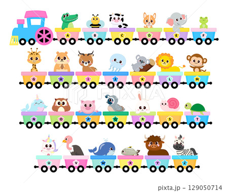 Cute learning ABC alphabet train with animals 129050714