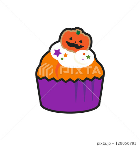 イラスト素材：ハロウィンマフィン/カップケーキのベクターイラスト 129050793