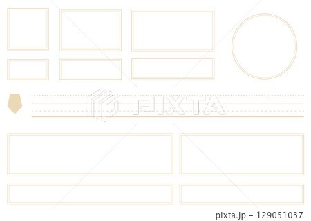 シンプル見出しフレーム枠タイトルのセット　薄茶色ベージュ　四角　横長　線　透過png　ベクター 129051037