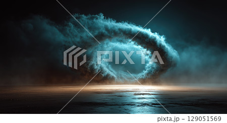 Swirling cloud formation creates dramatic, eye like shape against dark sky, evoking sense of mystery and awe 129051569