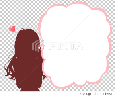 戀愛中的女人，雲朵形狀的對話框輪廓 129051668