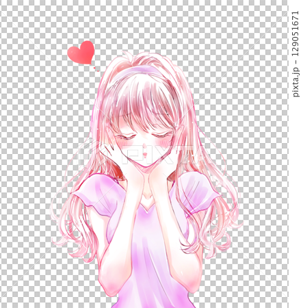 恋する女性　照れる　半袖 129051671