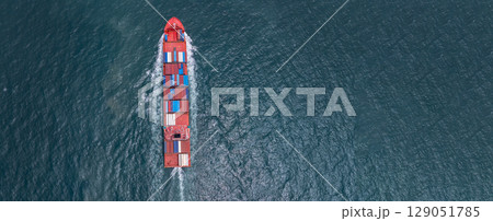 Aerial view container ship logistic container cargo, Global business container cargo freight shipping commercial trade logistic transportation international container, Container cargo freight ship. Aerial view container ship logistic container cargo, Global business container cargo freight shipping commercial trade logistic transportation international container, Container cargo freight ship. 129051785