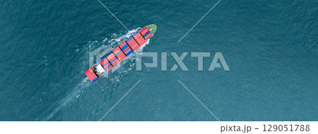 Aerial view container ship logistic container cargo, Global business container cargo freight shipping commercial trade logistic transportation international container, Container cargo freight ship. Aerial view container ship logistic container cargo, Global business container cargo freight shipping commercial trade logistic transportation international container, Container cargo freight ship. 129051788