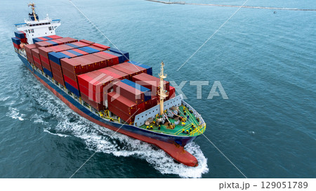 Aerial view container ship logistic container cargo, Global business container cargo freight shipping commercial trade logistic transportation international container, Container cargo freight ship. 129051789