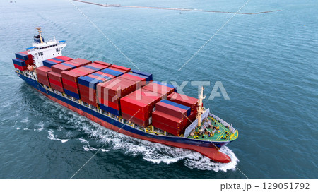Aerial view container ship logistic container cargo, Global business container cargo freight shipping commercial trade logistic transportation international container, Container cargo freight ship. Aerial view container ship logistic container cargo, Global business container cargo freight shipping commercial trade logistic transportation international container, Container cargo freight ship. 129051792