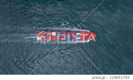 Aerial view container ship logistic container cargo, Global business container cargo freight shipping commercial trade logistic transportation international container, Container cargo freight ship. Aerial view container ship logistic container cargo, Global business container cargo freight shipping commercial trade logistic transportation international container, Container cargo freight ship. 129051793