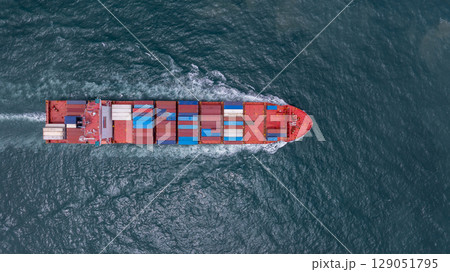 Aerial view container ship logistic container cargo, Global business container cargo freight shipping commercial trade logistic transportation international container, Container cargo freight ship. 129051795