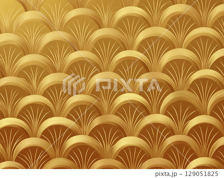 縁起の良い青海波模様の金色背景 129051825