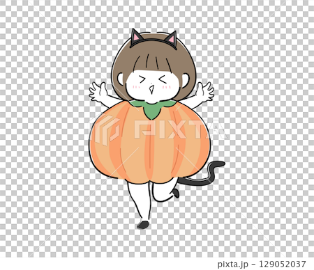 打扮成南瓜和貓的女孩 打扮成南瓜和貓的女孩 129052037