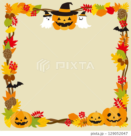 ハロウィンのかわいい手描きフレーム　正方形 文字なし 129052047