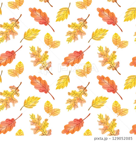 Seamless pattern with watercolor autumn leaves. Hand drawn illustration for your design, print, textile Seamless pattern with watercolor autumn leaves. Hand drawn illustration for your design, print, textile 129052085