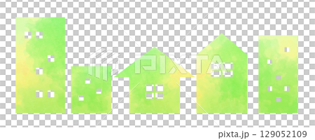 水彩風格黃綠色城市景觀插畫 129052109