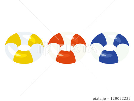 黄色・赤色・青色の浮き輪のイラスト 129052225