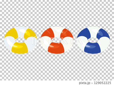 黄色・赤色・青色の浮き輪のイラスト 129052225
