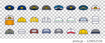 一組用於不同職業和用途的各種帽子圖示的插圖 一組用於不同職業和用途的各種帽子圖示的插圖 129052530