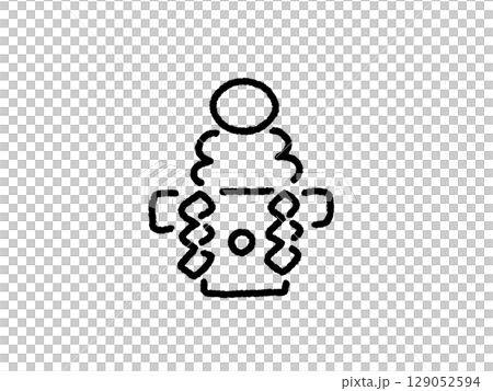 Hand-drawn, cute, monochrome line drawing of Kagami mochi (rice cake) - 2026 New Year's material Hand-drawn, cute, monochrome line drawing of Kagami mochi (rice cake) - 2026 New Year's material 129052594