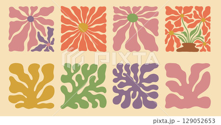 Classic 70s wave and flower pattern Classic 70s wave and flower pattern 129052653