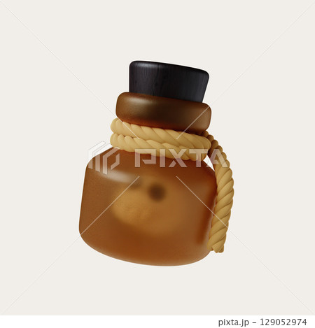 3D cute Halloween potion bottle icon with rope details. 3D render illustration 129052974