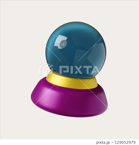 3D cute Halloween crystal ball icon with colorful base. 3D render illustration 129052979