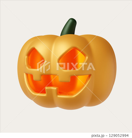3D Halloween cute pumpkin icon. 3D render illustration 129052994