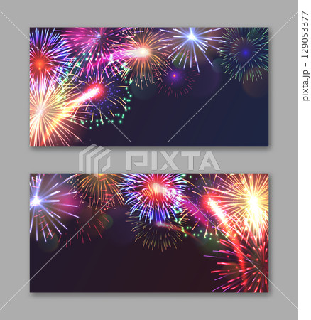 Celebration party horizontal flyers with fireworks 129053377